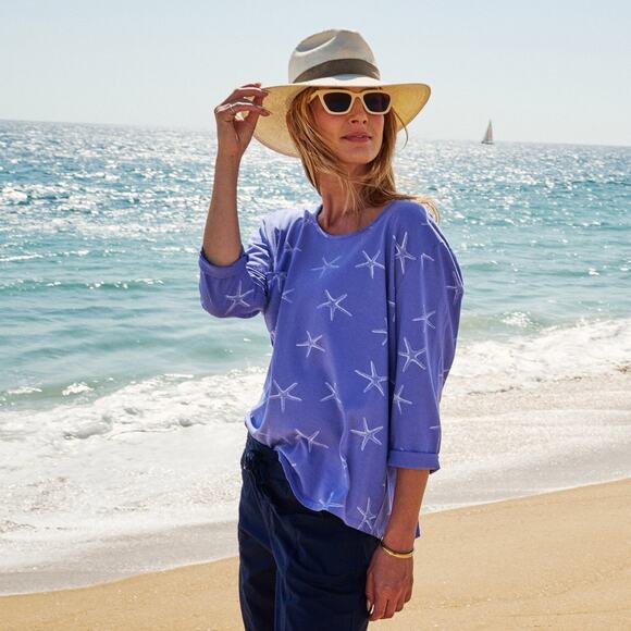 Fresh Produce Plus 2X Sea Star Sunset Sweatshirt French Terry Starfish Print - Picture 1 of 12